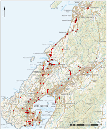 Known landslides in Wellington from the 15 November storm (click for a larger map)