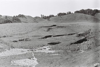 View of 1967 collapse holes (tomo) at Earthquake Flat