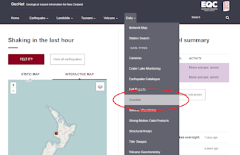 Locating our geodetic data on the website's data tab.