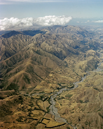 Visible scarp of the Awatere Fault in Marlborough cutting through the landscape. 