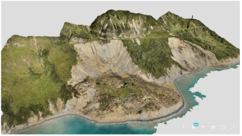 Screenshot of the 3D model of Whareongaonga landslides, December 21, 2021. Andrew Boyes GNS
