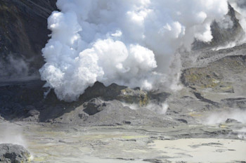 The active gas vent area in rear portion of crater