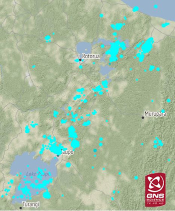 Earthquakes located in the Taupo Volcanic Zone during 2021, less than 30 km deep.