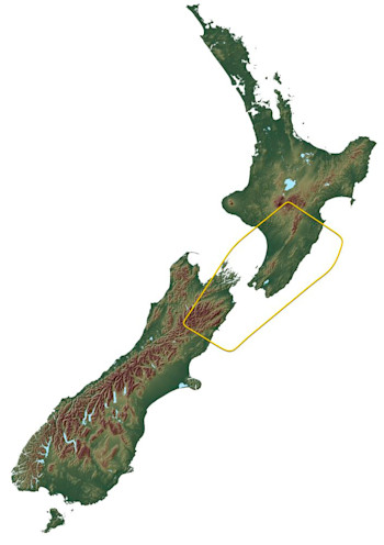 The area inside the yellow box indicates the area of the earthquake forecasts that we refer to in this story