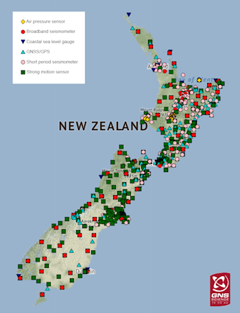 GeoNet Network Showing Seismic and Strong Motion Stations