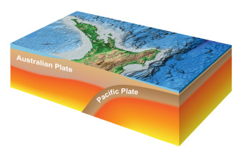 Pacific Plate subducting under the Australian Plate below the North Island