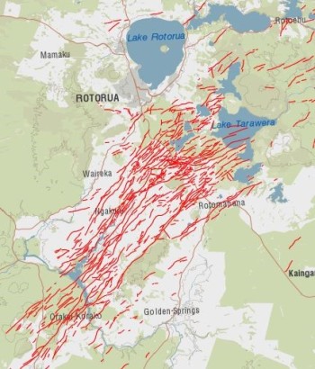 Map showing the active faults in the Rotorua area.