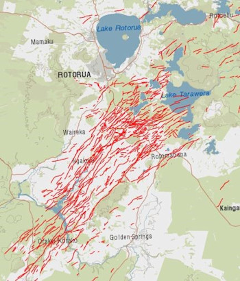 Map showing the active faults in the Rotorua area.