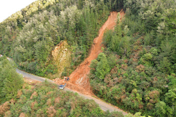 A landslide that blocked SH6 at Lyell on the West Coast.