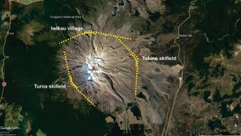 Aerial image showing location of the sensors on Mt Ruapehu.