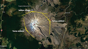 Aerial image showing location of the sensors on Mt Ruapehu.