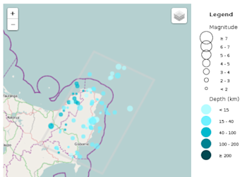 Earthquake swarm norh of Gisborne recorded over the last month