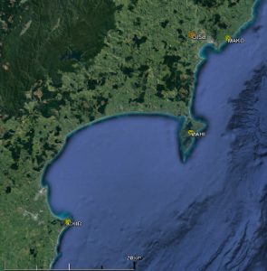 Map of GPS stations plotted in the graph to the right