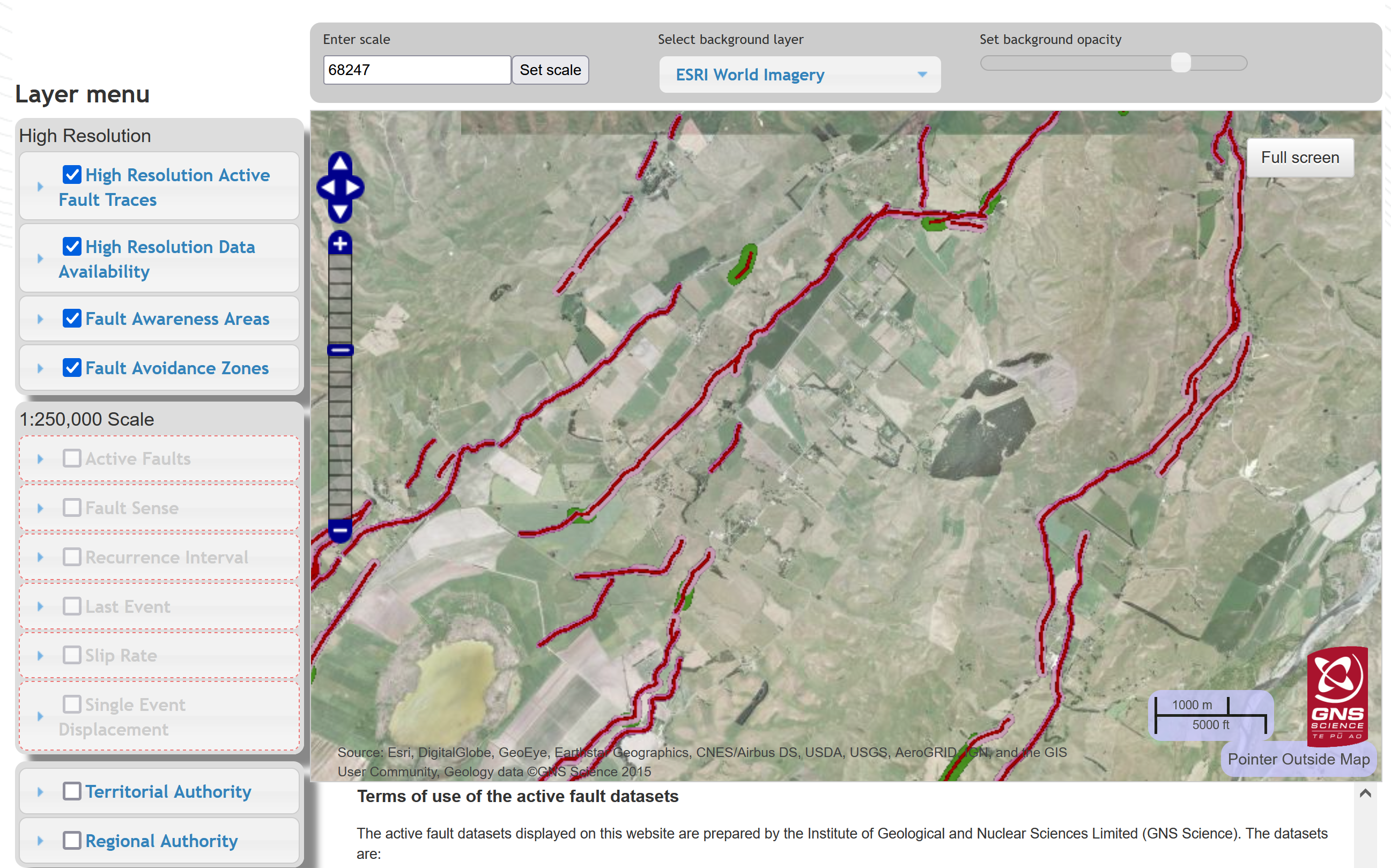 High-resolution layers on the New Zealand Active Faults Database (NZAFD) webmap