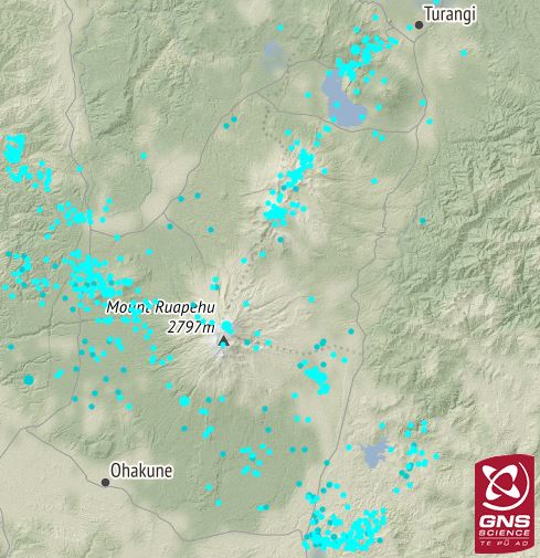 Earthquakes located in Tongariro National Park during 2021, less than 30 km deep.